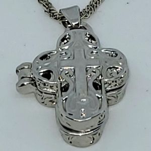 925 Silver chain and urn charm for ashes, cross